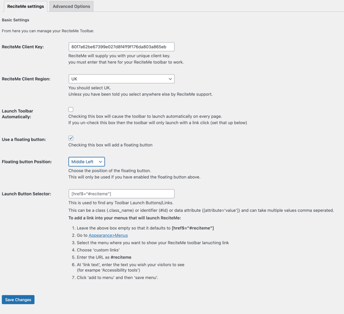 Wordpress Floating Button update settings screenshot