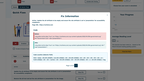 AI Auto Fix before and after screenshot example in Checker